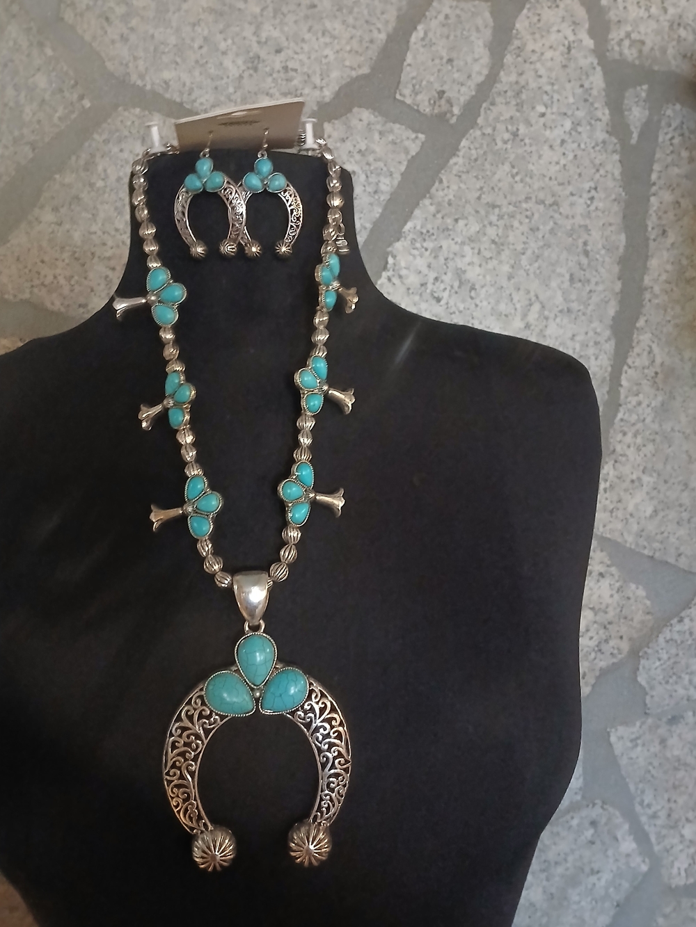 ICON Turquoise and Silver Squash Blossom Necklace with Earrings